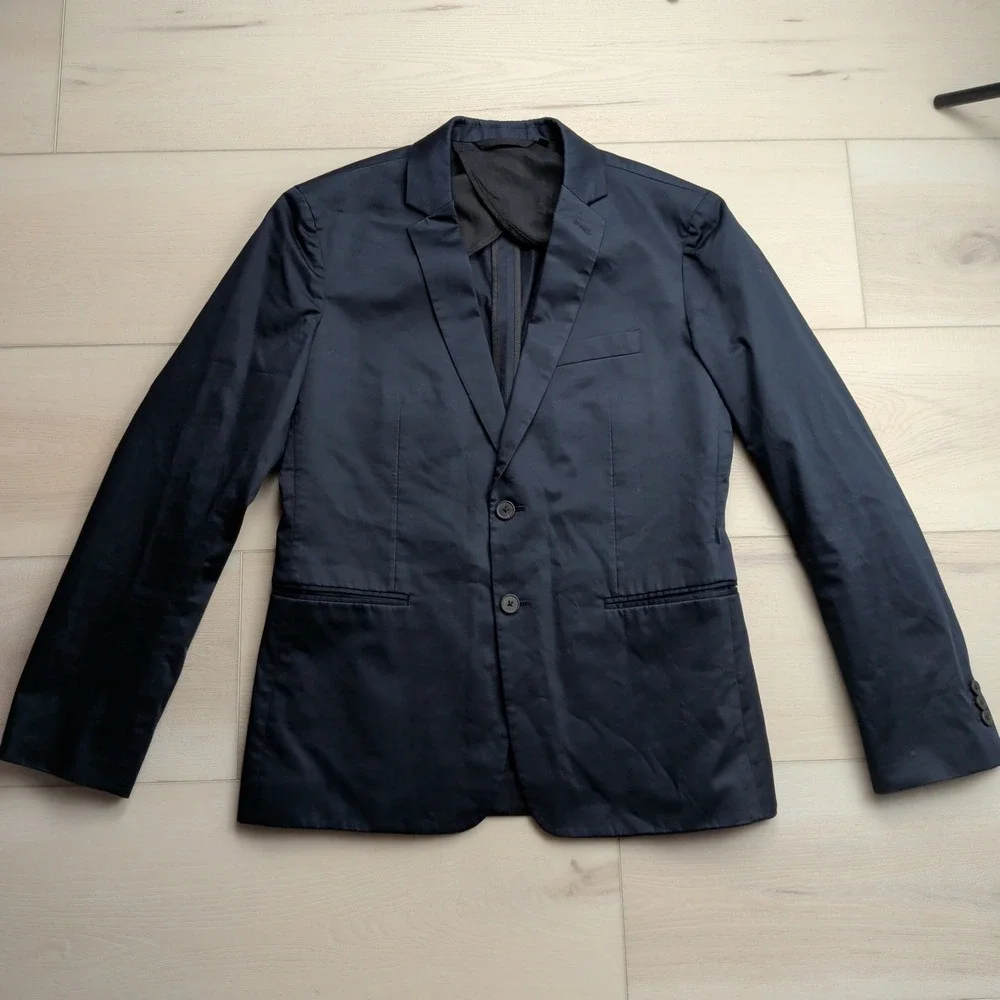 Vince Navy Blazer Jacket Mens 40R Navy Blue‎ Cotton Stretch Unlined Sport Coat